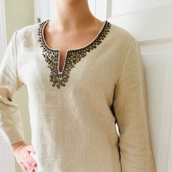 Michael Kors Linen Beige Embellished Tunic Size 8